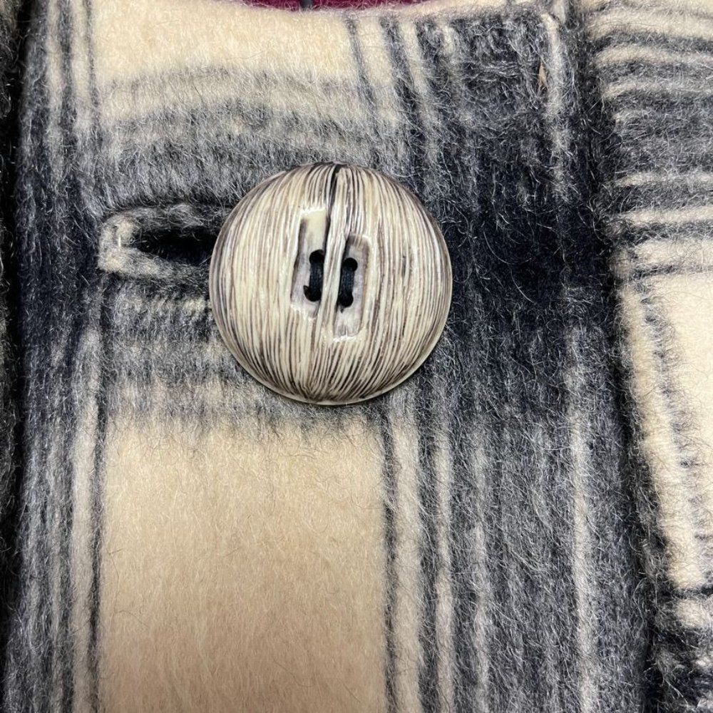 Marshall Fields & Co Vintage Coat With Attached Scarf 3/4 Sleeve Plaid - Picture 6 of 11